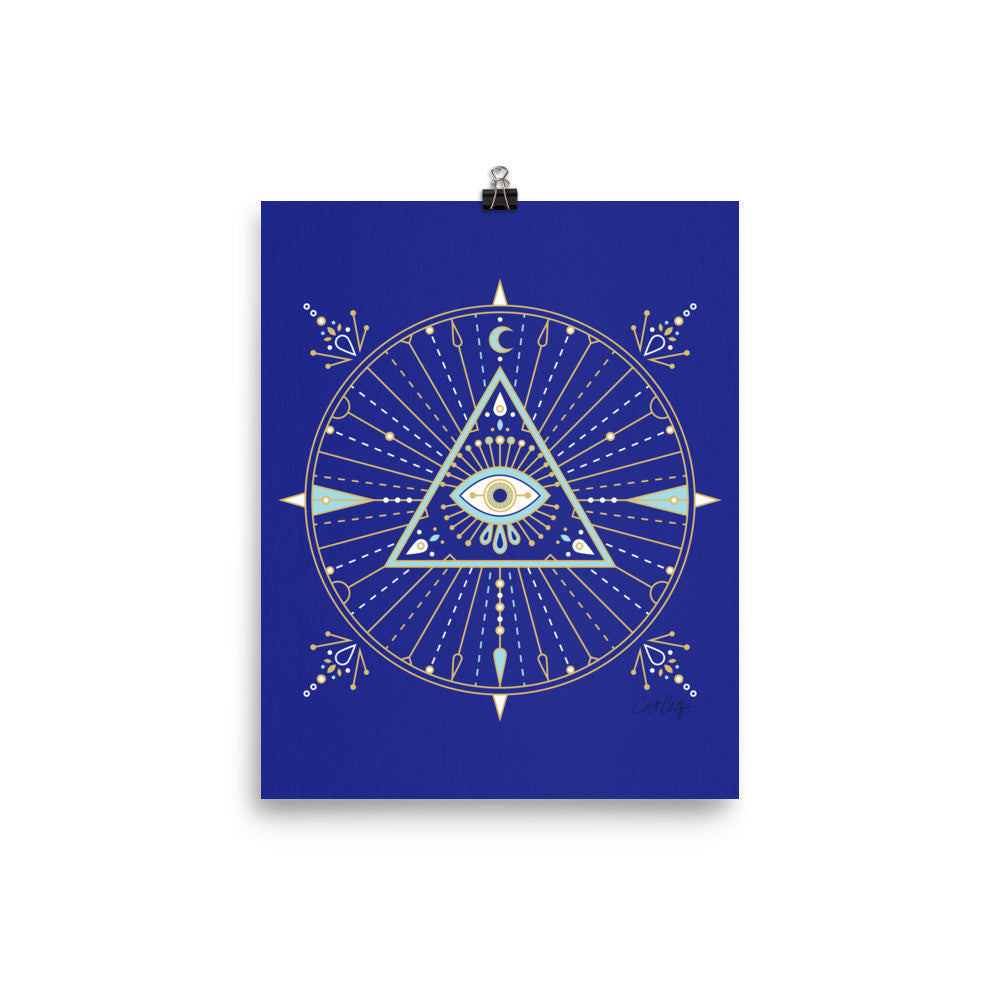 All-Seeing Eye Mandala – Navy Palette • Art Print