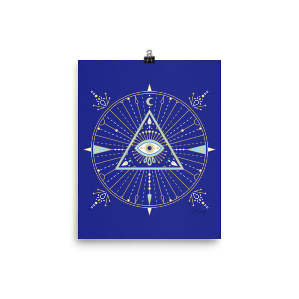 All-Seeing Eye Mandala – Navy Palette • Art Print