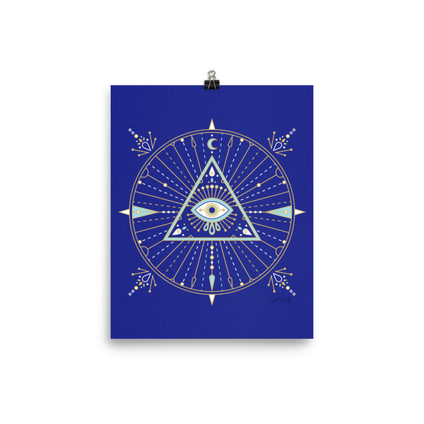 All-Seeing Eye Mandala – Navy Palette • Art Print