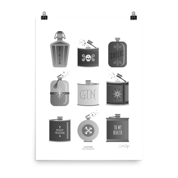 Flask Collection – Black & White Palette • Art Print