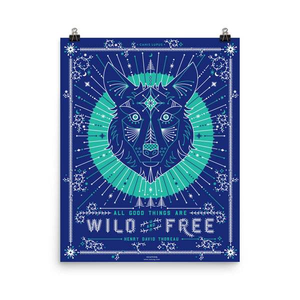 Wild & Free Wolf – Navy & Turquoise Palette  •  Art Print