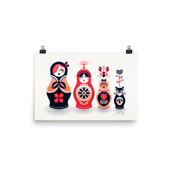 Russian Nesting Dolls – Hot Pink & Navy Palette • Art Print