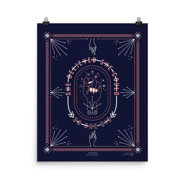 She Believed – Blush & Denim Palette • Art Print