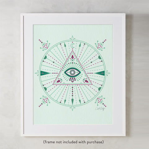 All-Seeing Eye Mandala – Mint Palette • Art Print