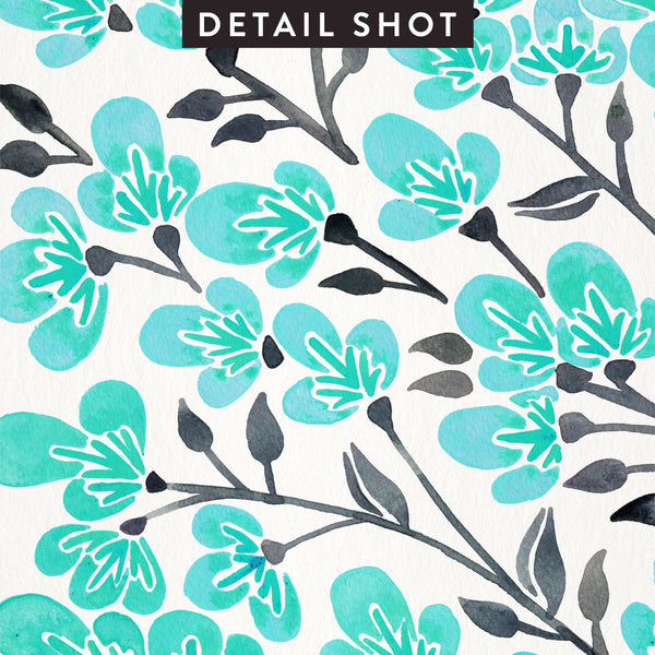 Cherry Blossoms – Turquoise & Grey Palette • Art Print