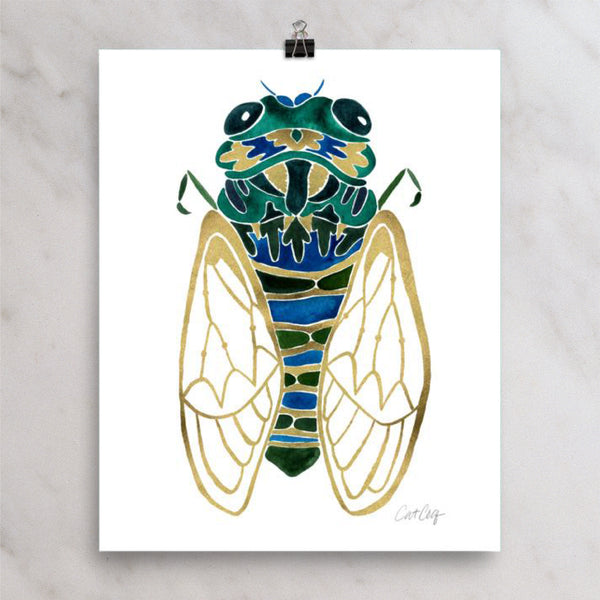 Cicada – Green & Gold Palette • Art Print