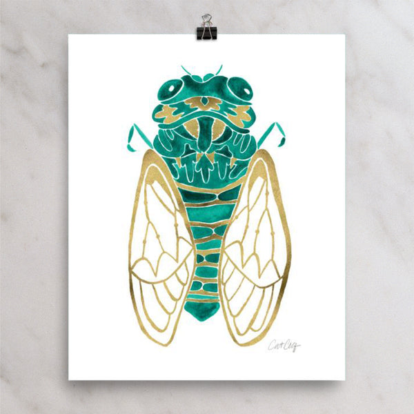 Cicada – Emerald & Gold Palette • Art Print