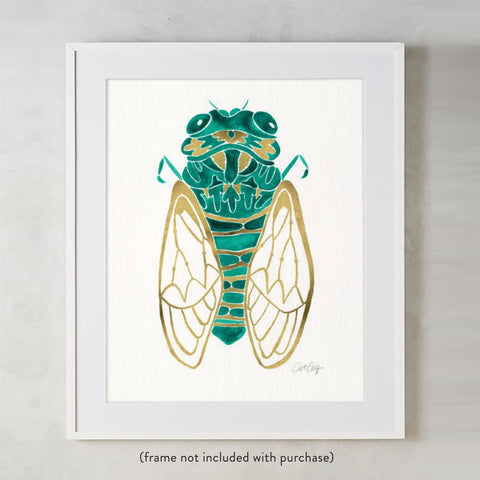 Cicada – Emerald & Gold Palette • Art Print