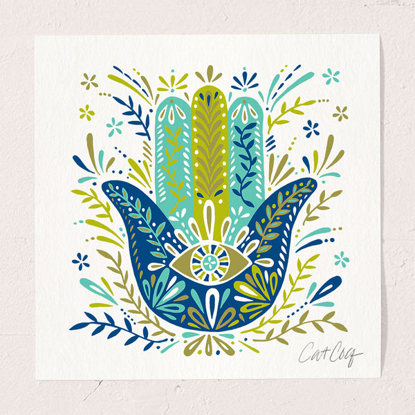 Hamsa Hand – Lime and Blue Palette • Art Print