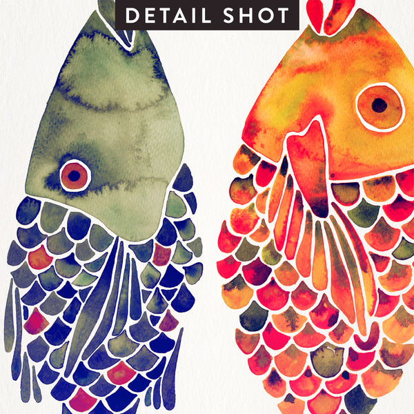 Indonesian Fish – Navy & Red Palette • Art Print