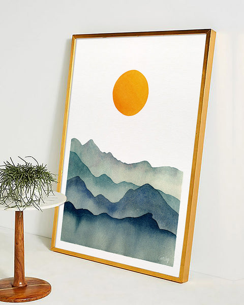 Mountain Range Silhouette – Blue & Yellow