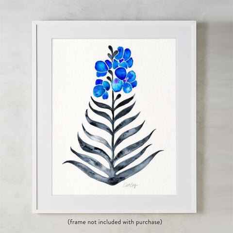 Orchid Bloom – Blue & Black Palette • Art Print
