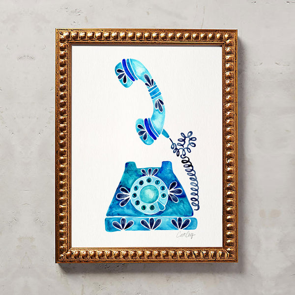 Vintage Rotary Phone – Blue Palette • Art Print