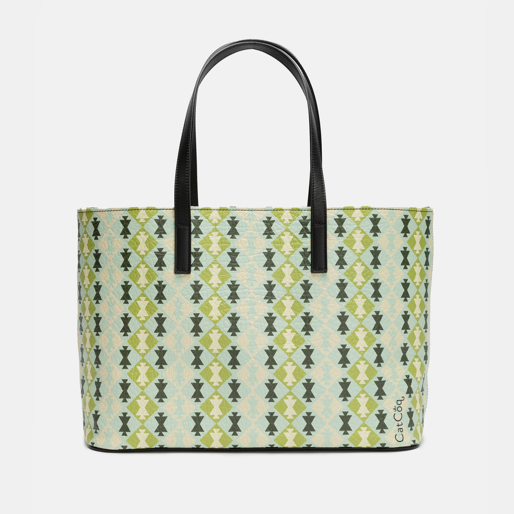 Chessboard Check Leather Tote