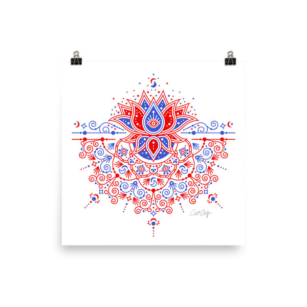 Lotus Blossom Mandala - Red and Blue