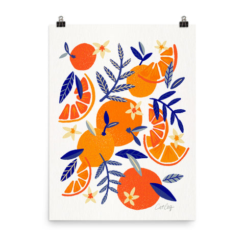 Orange Blooms - Navy Leaves