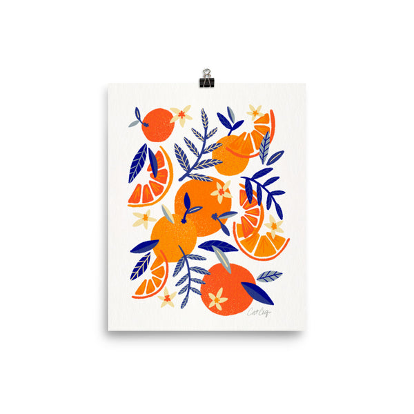 Orange Blooms - Navy Leaves