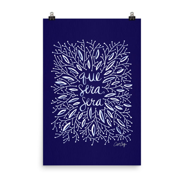 Whatever Will Be, Will Be – Illustrated White Ink on Navy • Art Print