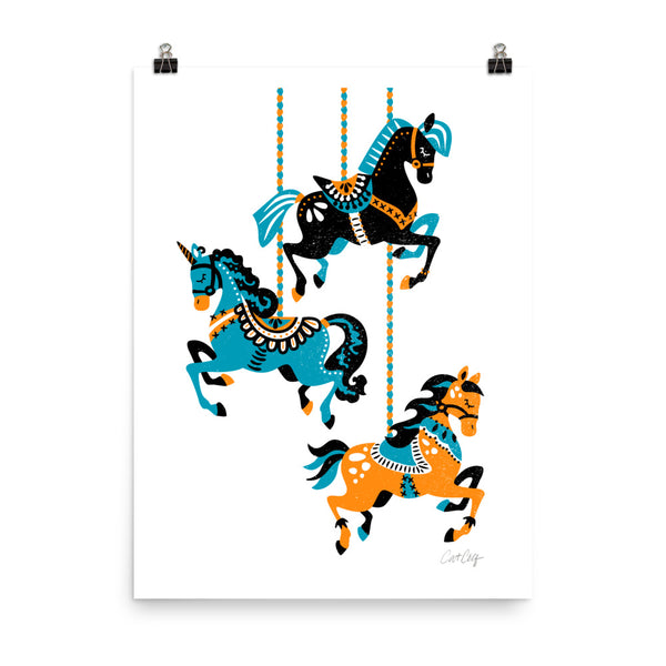Carousel Horses - Orange Teal