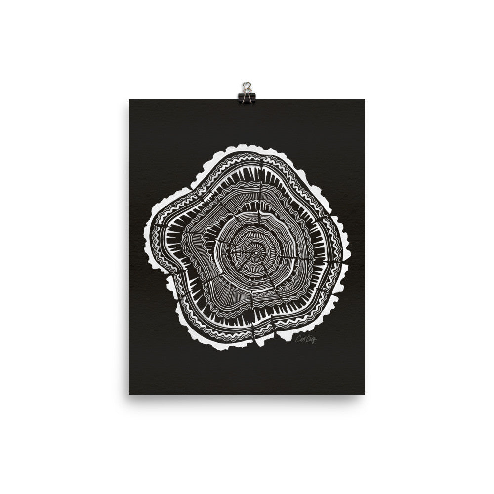 Tree Rings – White Ink on Black • Art Print