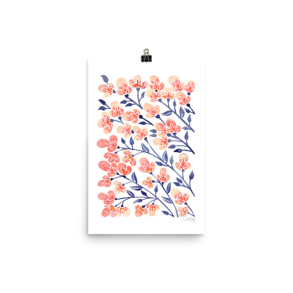 Cherry Blossoms – Peach & Steel Blue Palette • Art Print