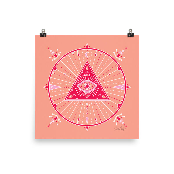All-Seeing Eye Mandala – Pink Palette • Art Print