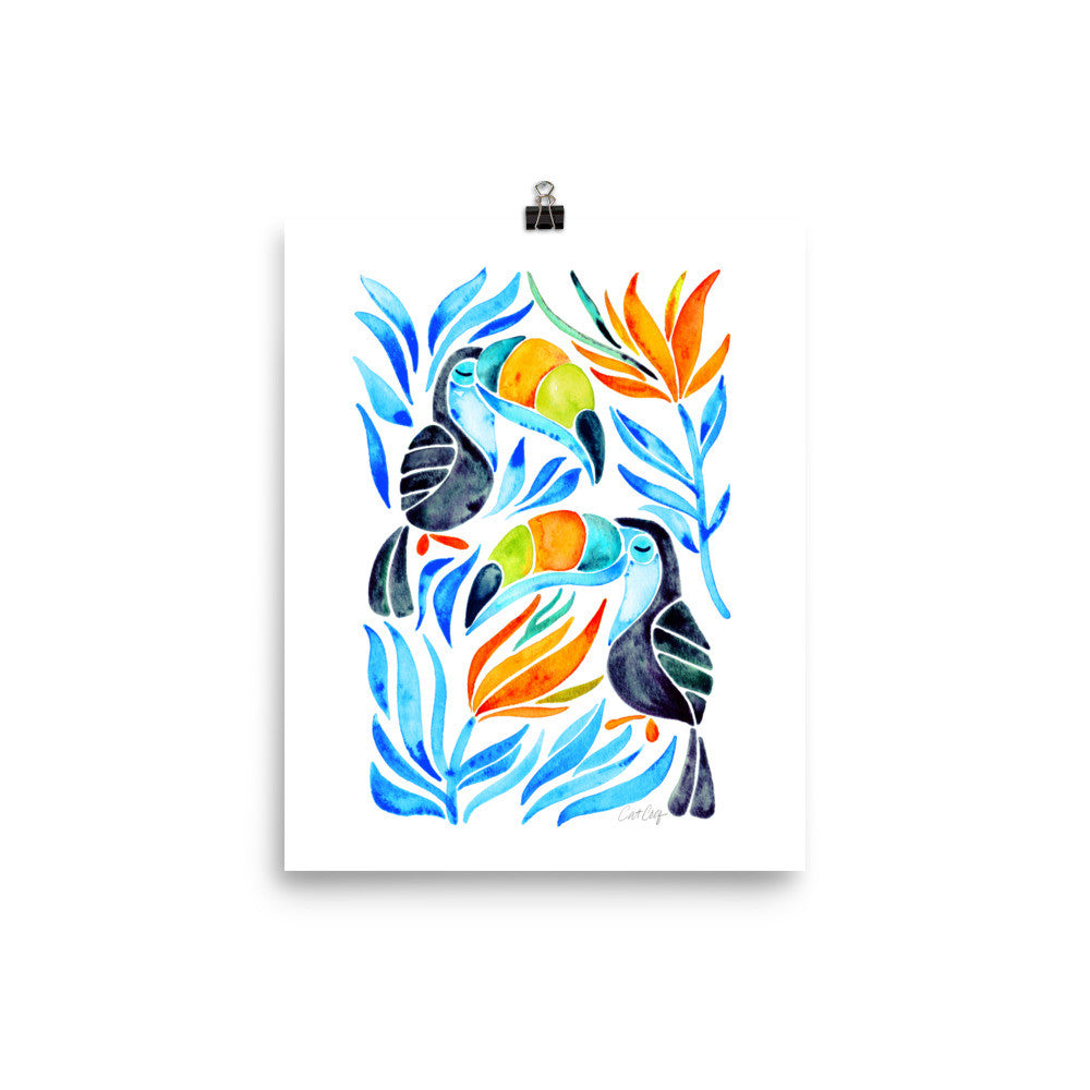Tropical Toucans – Blue Leaves • Art Print