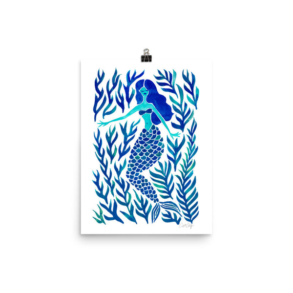 Kelp Forest Mermaid – Navy Palette • Art Print
