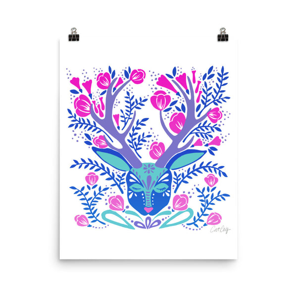 Floral Antlers – Indigo Palette • Art Print