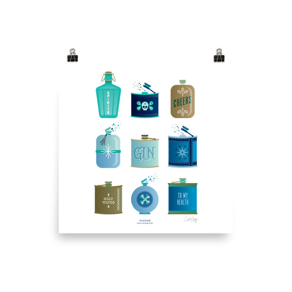 Flask Collection – Blue & Brown Palette • Art Print