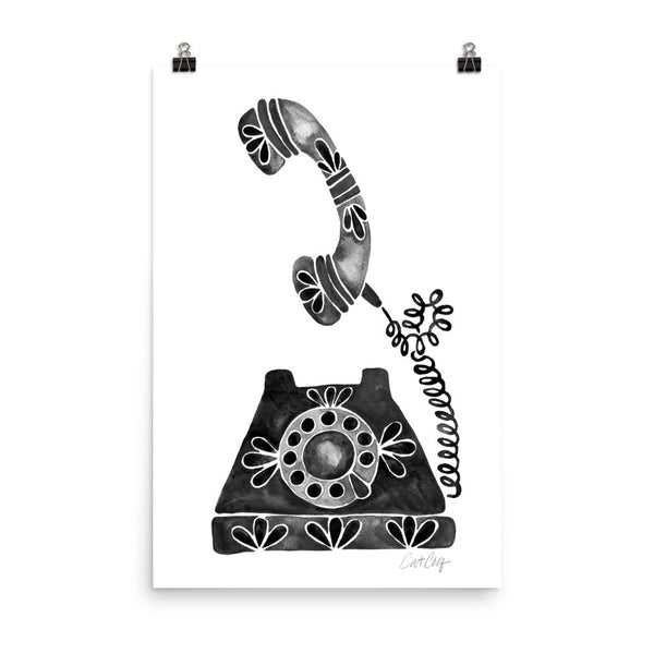 Vintage Rotary Phone – Black Palette • Art Print