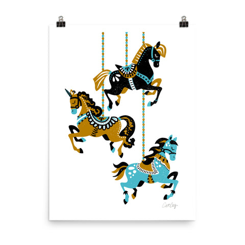 Carousel Horses - Mustard Blue