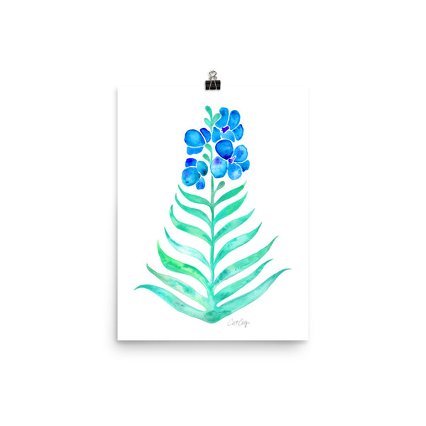 Orchid Bloom – Blue & Mint Palette • Art Print