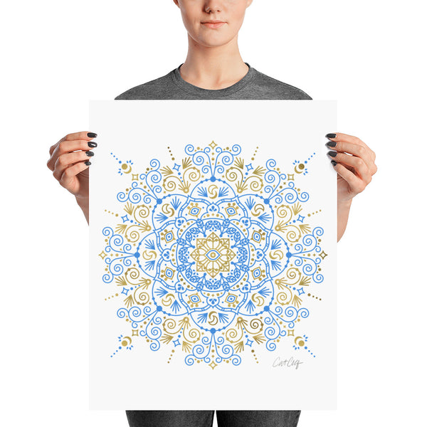Moroccan Mandala – Blue & Gold Palette • Art Print