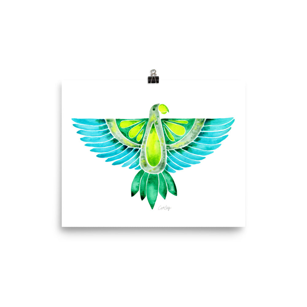 Parrot – Outstretched Wings in Blue/Green Palette • Art Print