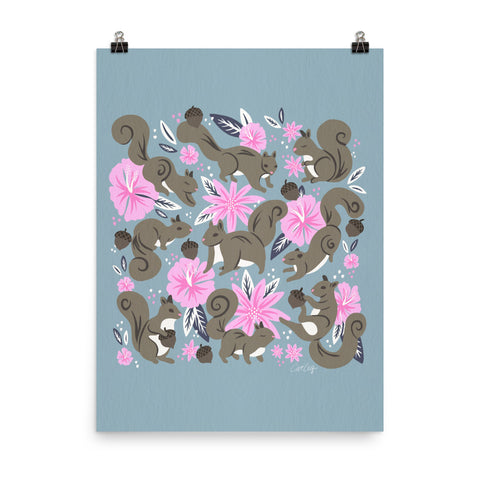 Squirrels & Blooms – Powder Blue & Blush