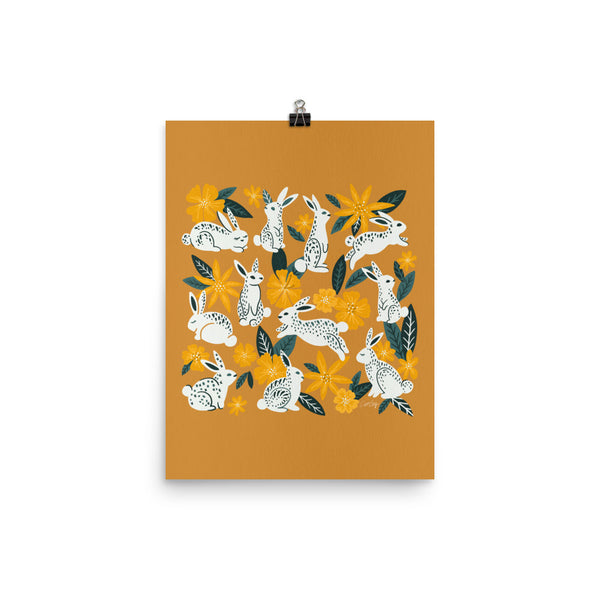 Bunnies and Blooms - Ochre Teal