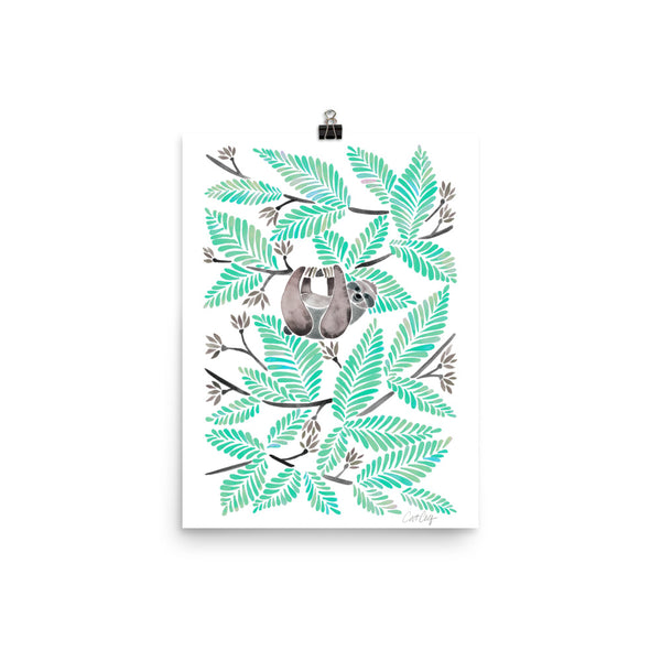 Happy Sloth – Tropical Mint Rainforest • Art Print