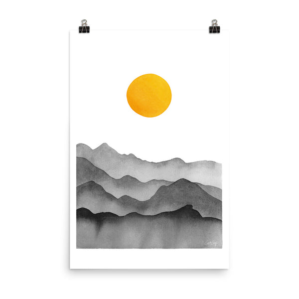 Mountain Range Silhouette – Black & Yellow