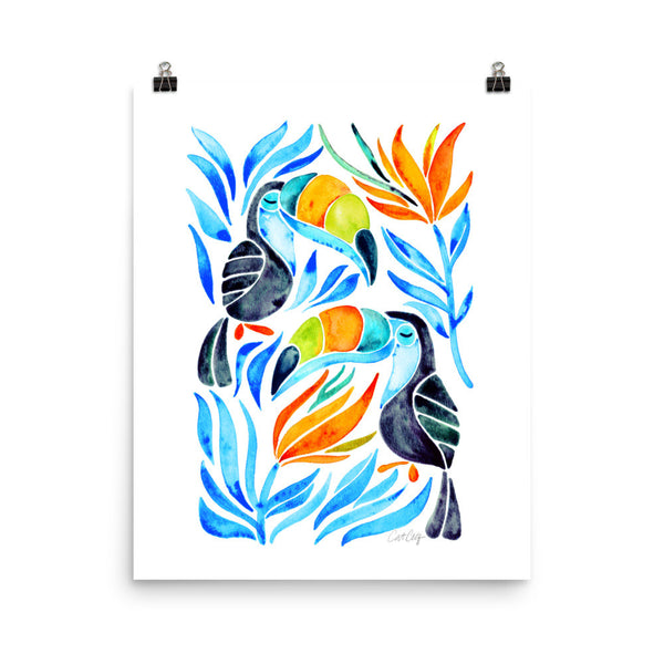 Tropical Toucans – Blue Leaves • Art Print