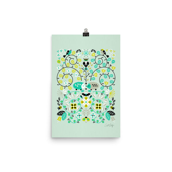 Hedgehog Lovers – Mint Green Palette • Art Print