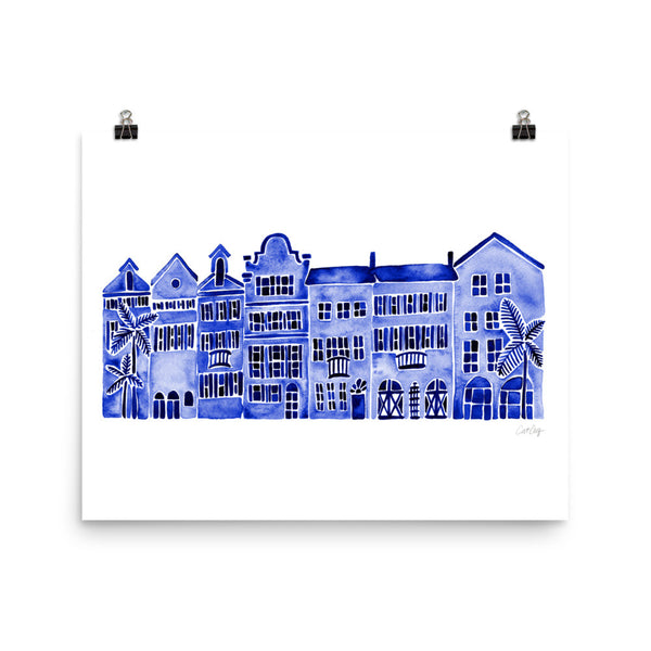 Row of Houses – Navy Palette • Art Print