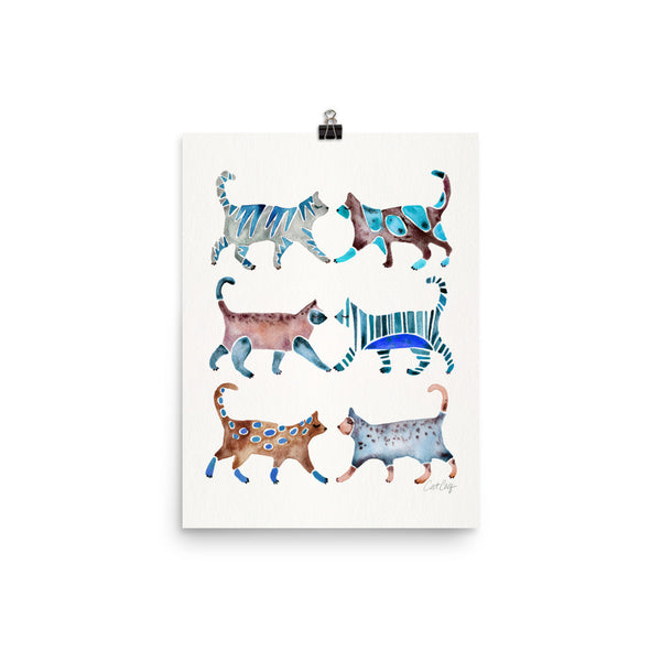 Cat Collection – Blue & Brown Palette • Art Print