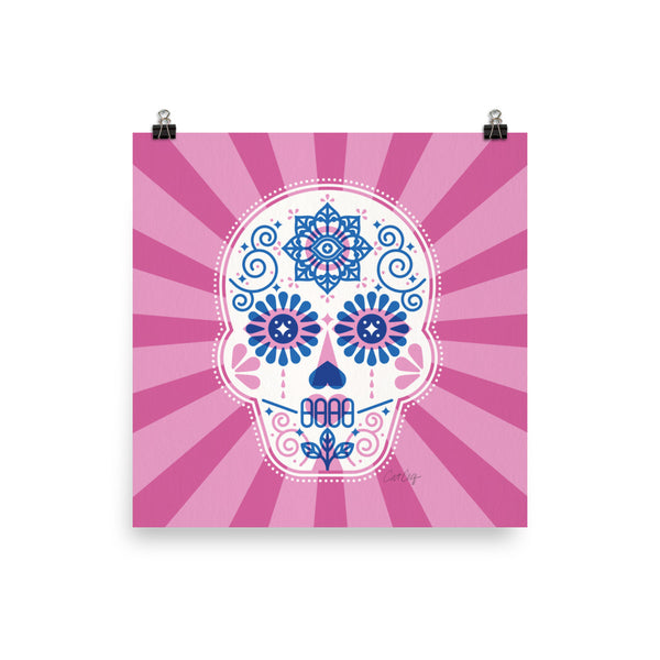 Día de Muertos – Mexican Sugar Skull – Periwinkle & Pink Palette • Art Print