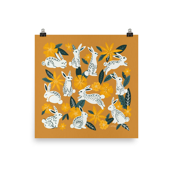 Bunnies and Blooms - Ochre Teal