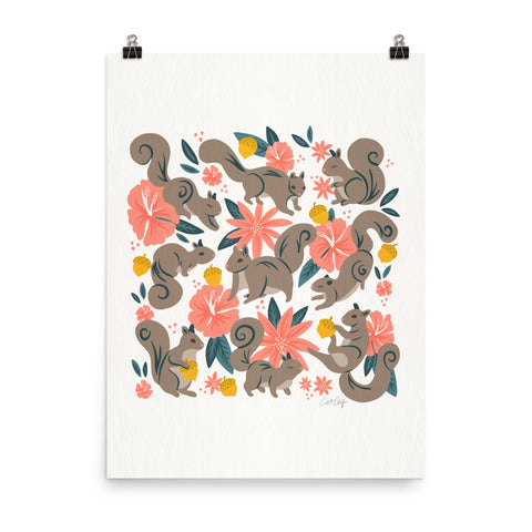 Squirrels & Blooms – Coral & Teal