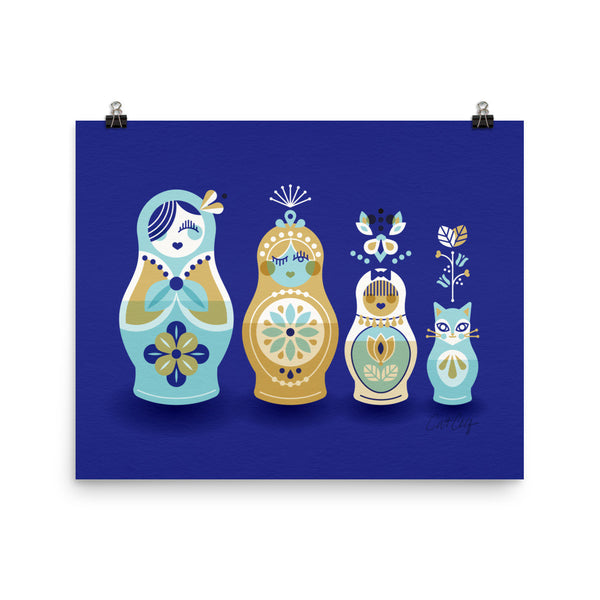 Russian Nesting Dolls – Navy Background • Art Print