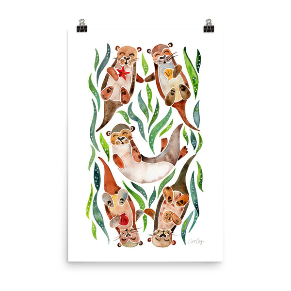 Five Otters – Green Seaweed • Art Print