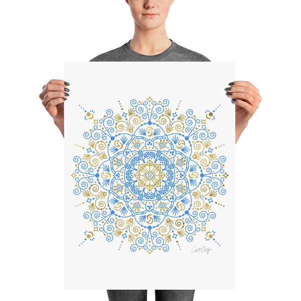 Moroccan Mandala – Blue & Gold Palette • Art Print
