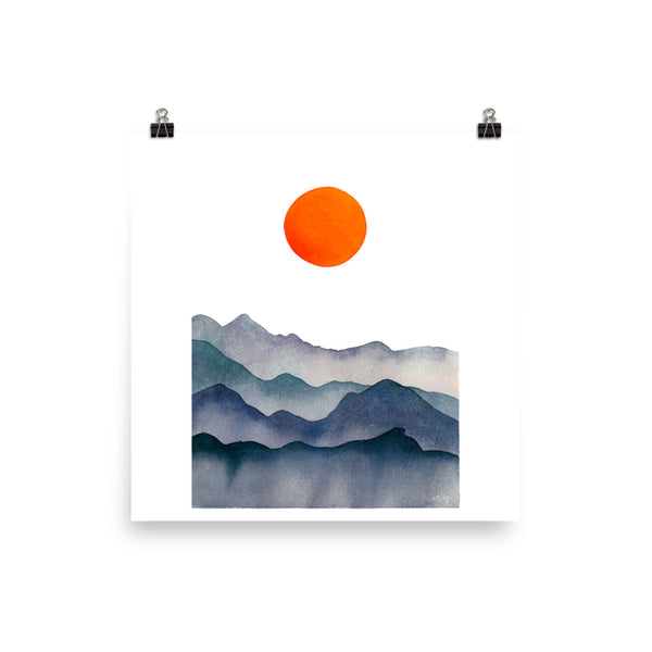 Mountain Range Silhouette – Indigo & Coral